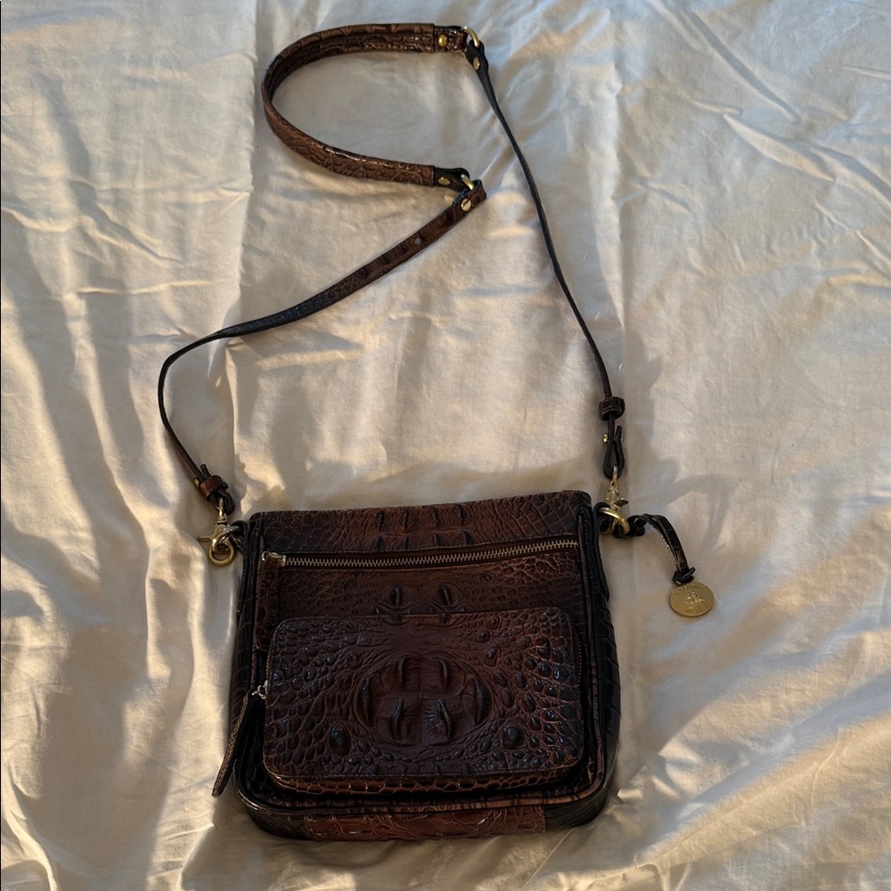 Brahmin Crossbody Brown Embossed Bag! Gently used with Dustbag. Stunning!